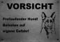 Preview: Edelstahl Warnschild Deutscher Schäferhund VORSICHT Freilaufender Hund! Betreten auf eigene Gefahr!